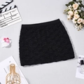Detailed view of black A-line mini skirt with wavy texture and shimmering golden threads - S / Black