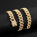 Chunky gold-tone Cuban link necklace with sparkling crystals and encrusted square clasp - Necklace 20inch (50cm) / Gold