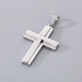 Double-layered silver stainless steel cross pendant necklace with polished finish - Style B (Without Chain) / Steel