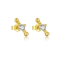 Elegant gold cross stud earrings in S925 sterling silver with sparkling round zircon - MME765-2 Gold Cross Zircon