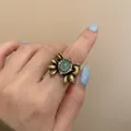 Vintage style gold alloy bow ring with oval light green gemstone and white crystals - Micro Pave Vintage Butterfly Ring
