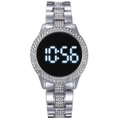 Silver dual-row rhinestone waterproof LED digital watch with stylish metal band - Silver