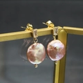 Baroque pink pearl drop earrings with gold finish and zircon accents on grey background - White Zircon Pink Purple Studs