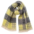 Dettaglio di sciarpa a quadri gialli e grigi con trama bouclé e finiture con frange corte - 07# Giallo Grigio Nero