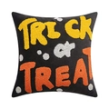 Black plush Halloween pillow cover with colorful Trick or Treat chenille embroidery - Square (Cover Only) / Trick or Treat (Black)