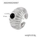 Anello vintage in argento multistrato con una grande pietra in vetro nero da 1,9 cm - US 7 / Anello in vetro nero color acciaio