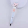 Close-up of beaded ballpoint pen featuring pink cartoon fox and rhinestone metal rings - Fox Pink