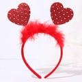 Red Valentine heart headband with fluffy marabou feathers and sparkly glitter details - Style 13