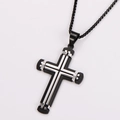 Detail of two-tone stainless steel cross pendant with black box chain on white background - Two-Tone Black (With Chain)