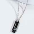 Minimalist men's stainless steel necklace featuring a double-layer geometric pendant - Black and Silver Mixed