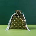 Dark green metallic gift bag with reindeer patterns and white ribbon drawstring - 24*32cm Forest Coffee Background Color