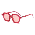 Fashionable translucent magenta oversized polygonal sunglasses with stylish silver metal hinges - Rose Red Frame Pink Lens