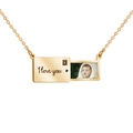 Golden envelope locket necklace with sliding I love you engraving and custom photo insert - Engraved + Color Print / Gold