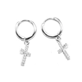 Hip hop silver cross earrings with white zircon diamonds in a minimalist drop style - Cross (1 Pair) / Silver