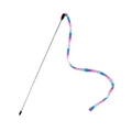 Macaron cat wand toy with silver glitter rod, colorful ribbon and metal bell detail - Pink Patchwork Multicolor Ribbon (B39524)