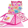 3D pop-up greeting card featuring a colorful paper rose box and Love You artistic text - Pink Rose