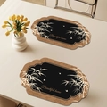 Elegant black and gold waterproof leather placemat with butterfly and bamboo leaf pattern - Map Shape Badge / 4 Pieces / French Vintage Style-F