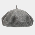 Detailed close-up of grey wool beret featuring thick textured fabric and top stem detail - One Size / Heather Gray