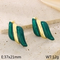 Boucles d'oreilles ailes dorées à l'or 18 carats avec émail rayé vert émeraude - Vert
