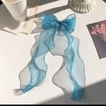Elegant blue organza ribbon hair bow with silver glitter edge for girls' hair styling - Peacock Blue With Gold Edge