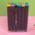 Set of 12 double-ended art markers in transparent case with fine and broad tips - 12 Colors Black Barrel Markers in Plastic Box