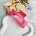 Rectangle hair claw clip with fuchsia marble ink pattern on a decorative tray - Square Clip 8.7cm-Deep Pink