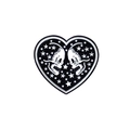 Detailed close-up of gothic heart enamel pin with black and white skull and star design - Gothic Skull Heart