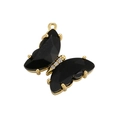 Exquisite 18K gold plated butterfly pendant with black gemstone and sparkling crystals - Black