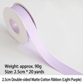 Light purple matte cotton ribbon for gift wrapping, 2.5cm wide and 20 yards long - Double-sided Matte Cotton / 2.5cm Wide * 20 Yards / Light Purple