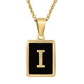 Detailed close-up of 18K gold stainless steel square pendant with letter I on black enamel - Gold Letter I (With Chain)