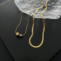 Elegant gold and silver double ball titanium steel necklace with sleek herringbone chains - Gold