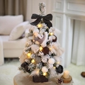 Mini tabletop Christmas tree with snowy finish, grey bow, angel and warm LED lights - 60cm Grey Angel Feather Tree (With Lights)