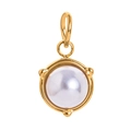 Golden stainless steel circular pendant with a polished white pearl and bead accents - June Gold/White Pearl