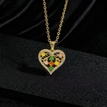 Collana con ciondolo a corona a cuore placcata in oro e pietre preziose colorate - Pendente a Cuore con Gemme Colorate (U)