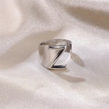 Adjustable silver stainless steel open ring featuring a minimalist engraved letter Z - Letter Z / Silver