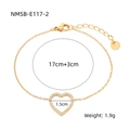 Gold-tone stainless steel heart bracelet with sparkling zircon inlay and size details - 17+3cm / Gold SS White Zirconia Heart(NMSB-E117-2)