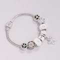 Silver snake chain bracelet featuring green glass floral beads and starfish charms - 5# White