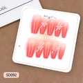 Gradient peach red press-on nails with 3D butterfly, pearls and rhinestones on card - XS / Peach Red Gradient Butterfly Style (SD092)