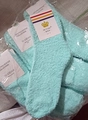 Mint green plush coral fleece slipper socks in a pack with polyester and elastane fabric - Apple Green
