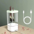 White and green automatic makeup brush cleaner with USB-C cable on wooden surface - Transparent White (Plug-in)