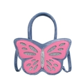 Sac à main papillon en denim bleu avec ailes à paillettes roses et bandoulière - Bleu