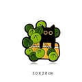 Cartoon black cat in orange box enamel pin with green leaves, size 3.0 X 2.8 cm - No.4 Black Cat & Plant