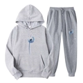 Survêtement unisexe en polaire grise avec imprimé pissenlit bleu sur sweat et jogging - S / Haut Et Bas / Gris Clair (Pissenlit Bleu)