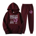 Ensemble jogging en polaire bordeaux avec sweat à capuche imprimé Siesta Key en taille M - S (L) / Haut Et Bas / Rouge Vin Foncé / Imprimé Rétro (20)