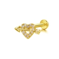 Golden heart and arrow labret stud with sparkling clear zircon stones for piercings - Gold Heart & Arrow (24051003-9)