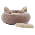Plüschiges Donut-Haustierbett mit süßen Ohren in Kaffeebraun und Beige für Katzen - 80cm / Beigebraun (Langschwanz-Stil)