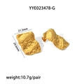 French vintage 18K gold stainless steel earrings with hammer texture and geometric design - Gold Hammered Stud Earrings (YYE023478-G)
