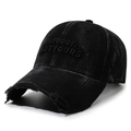 Vintage washed black baseball cap with 3D embroidery and distressed brim details - Adjustable / Black