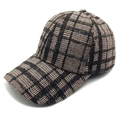 Classic checkered baseball cap with gold thread weaving and curved brim in brown-black tones - M (56-58cm) / Light Coffee
