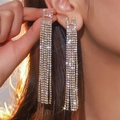Elegant gold drop earrings with diamond tassels and a geometric square stud design - Gold Square Hollow Tassel Earrings